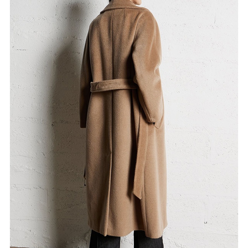 商品Max Mara|MAX MARA Weekend 24年款女士驼色羊毛混纺开缝口袋翻领系带大衣,价格¥3526,第3张图片详细描述