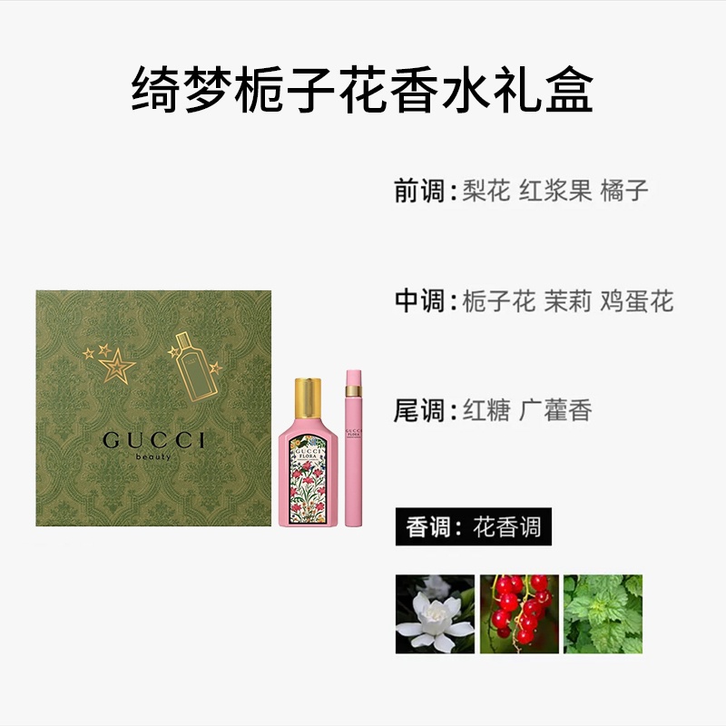 商品Gucci|古驰 绮梦栀子花女士香水EDP礼盒套装 50ml+10ml 花香调,价格¥585,第4张图片详细描述