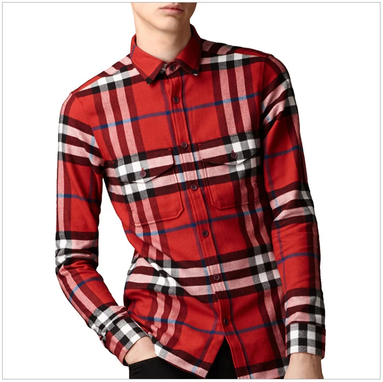 商品Burberry|Burberry 博柏利 男士格纹全棉长袖衬衫红色 3942164,价格¥2130,第4张图片详细描述