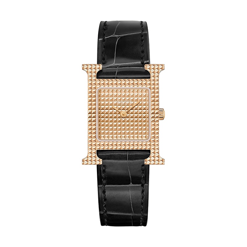 商品Hermes|爱马仕 HH小号系列女士黑色鳄鱼皮带H钉纹图盘腕表25mm W403052WW00,价格¥115719,第14张图片详细描述