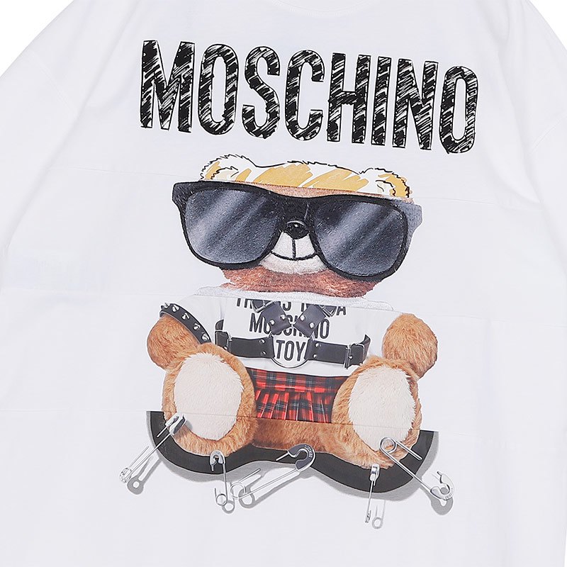 商品[国内直发] Moschino|MOSCHINO/莫斯奇诺 女士白色棉质刺绣印花拼接小熊中袖连衣裙04545540 V3001（清仓特价）,价格¥1911,第5张图片详细描述