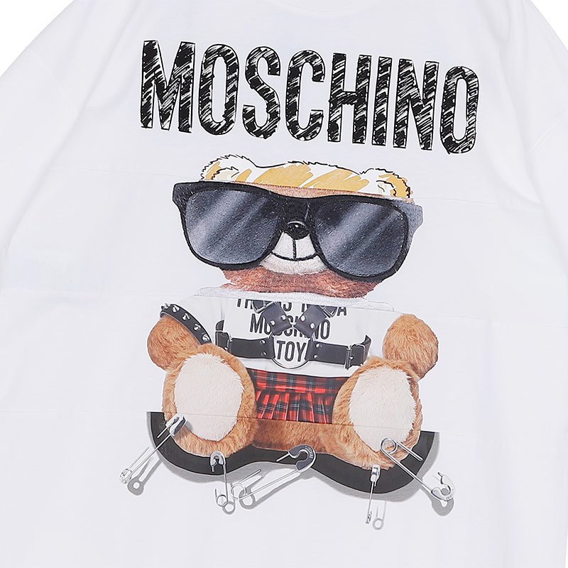 商品[国内直发] Moschino|MOSCHINO/莫斯奇诺 女士白色棉质刺绣印花拼接小熊中袖连衣裙04545540 V3001（清仓特价）,价格¥1928,第5张图片详细描述