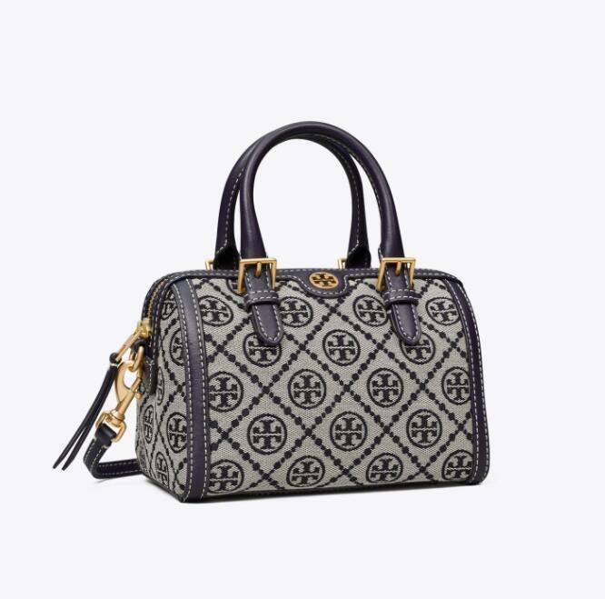 商品Tory Burch|TB汤丽柏琦T MONOGRAM 迷你提花酒桶包拉链开合手提单肩斜挎桶包（香港仓发货）,价格¥2605,第23张图片详细描述