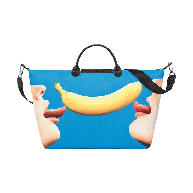 商品Longchamp|珑骧 TOILETPAPER女士小号蓝色图案帆布旅行包,价格¥3473,第3张图片详细描述