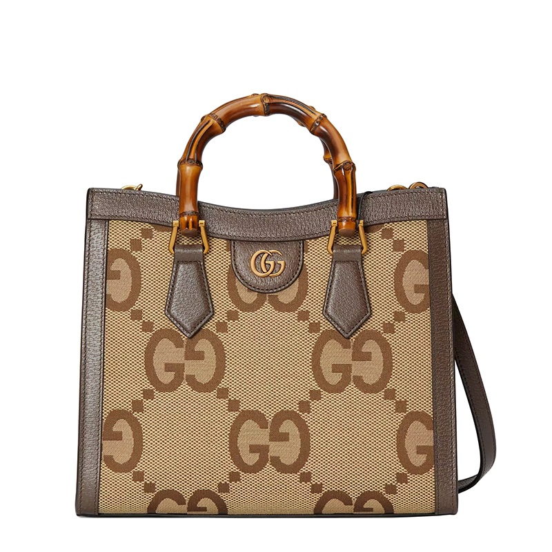 商品Gucci|古驰  Diana系列 女士小号驼色乌木色超级老花帆布竹节红带单肩手提托特包660195UKMFT2672,价格¥24309,第10张图片详细描述