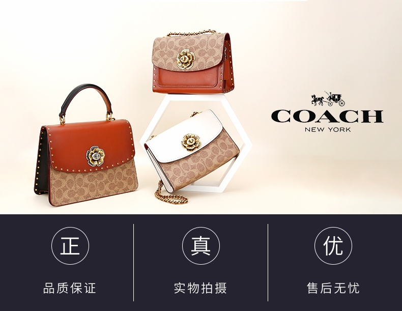 商品Coach|蔻驰女士专柜款CHARTER系列18号小号白色拼棕色皮质双肩包（香港仓发货）,价格¥2333,第1张图片详细描述