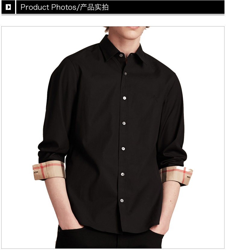 商品Burberry|Burberry 博柏利 男士黑色棉质长袖衬衫 3991162,价格¥1087,第35张图片详细描述
