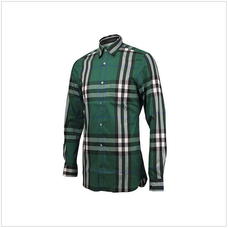商品Burberry|Burberry 博柏利 男士绿色纯棉经典格纹长袖衬衫 3954493,价格¥1388,第7张图片详细描述