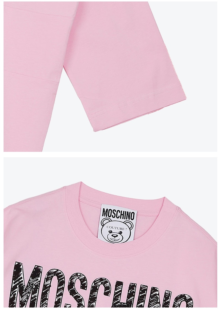 商品[国内直发] Moschino|MOSCHINO/莫斯奇诺 女士粉色棉质刺绣印花拼接小熊中袖连衣裙04545540 V3224（清仓特价）,价格¥1483,第4张图片详细描述