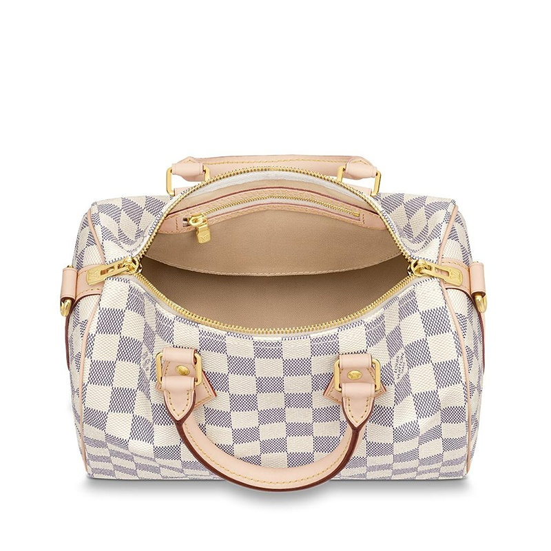 商品Louis Vuitton|预售10天 Louis Vuitton/路易威登 经典款SPEEDY 25系列 女士蓝白棋盘格帆布饰皮革滚边金扣配可拆卸肩带拉链开合单肩斜挎手提包N41374,价格¥12009,第4张图片详细描述