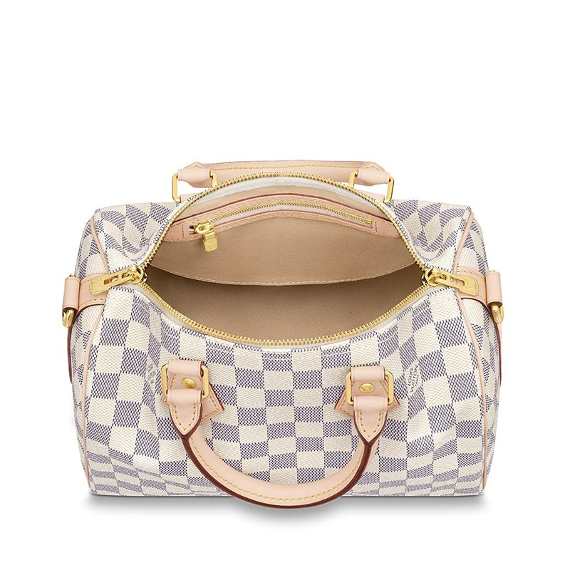 商品Louis Vuitton|预售10天 Louis Vuitton/路易威登 经典款SPEEDY 25系列 女士蓝白棋盘格帆布饰皮革滚边金扣配可拆卸肩带拉链开合单肩斜挎手提包N41374,价格¥12132,第4张图片详细描述