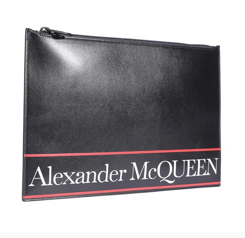 商品[国内直发] Alexander McQueen|Alexander McQueen 男士黑色白色字母logo小牛皮拉链手拿包 560472-1SJ6B-1092,价格¥2436,第5张图片详细描述