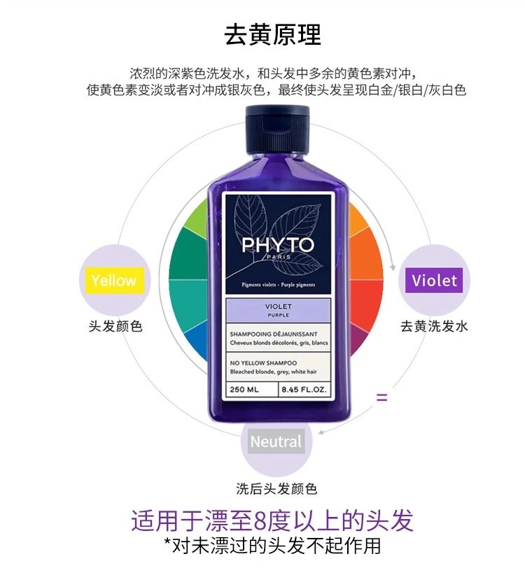 商品Phyto|Phyto发朵 抗黄洗发水250ml 头发受损护理亮泽发色中和色彩,价格¥129,第12张图片详细描述