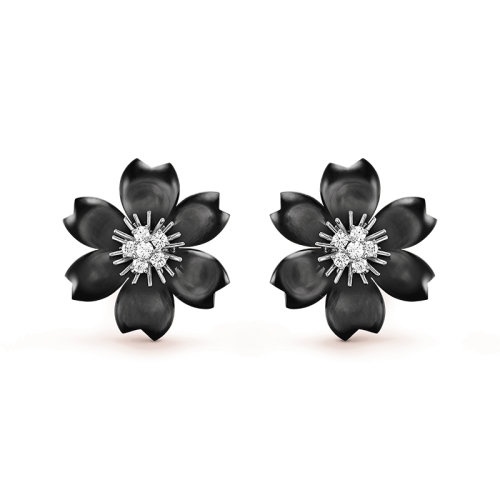 商品Van Cleef & Arpels| 预订款 Van Cleef & Arpels/梵克雅宝 Rose de Noël系列 18k金白金饰有灰色珍珠贝母镶嵌钻石小号圣诞玫瑰耳环 VCARA54600,价格¥239084,第2张图片详细描述