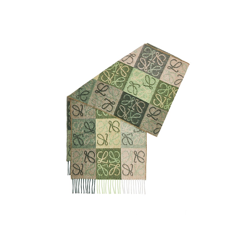 商品Loewe|罗意威23新款 男女通用羊毛羊绒格纹图双面围巾（两色可选）,价格¥3130,第6张图片详细描述