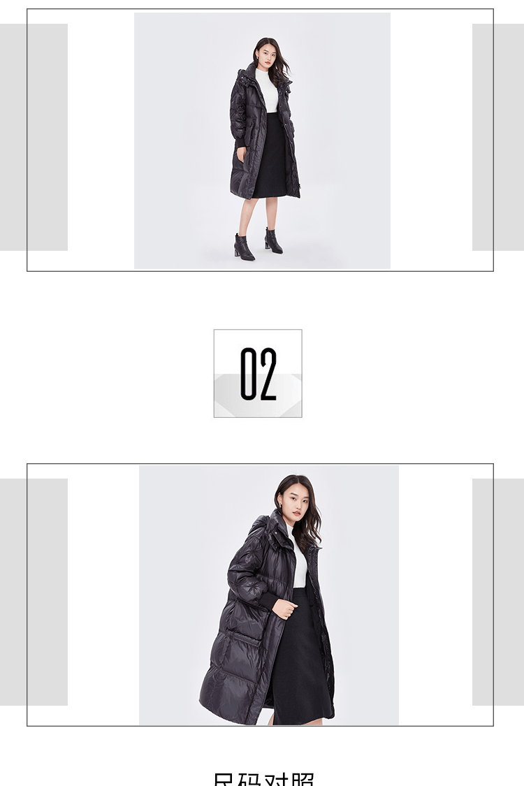 商品[国内直发] HS LOVE'S|Hsloves过膝长款羽绒服女2022年冬季新款加厚外套女可脱卸防风帽-黑色,价格¥624,第3张图片详细描述