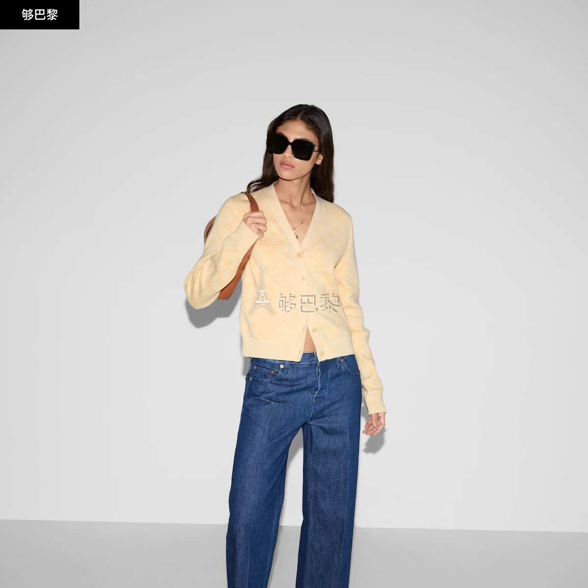 商品Gucci|【预售】 古驰 25春夏 女士 针织衫 精棉GG提花针织开衫 818735 XKEOH 7413 ,价格¥12529,第3张图片详细描述