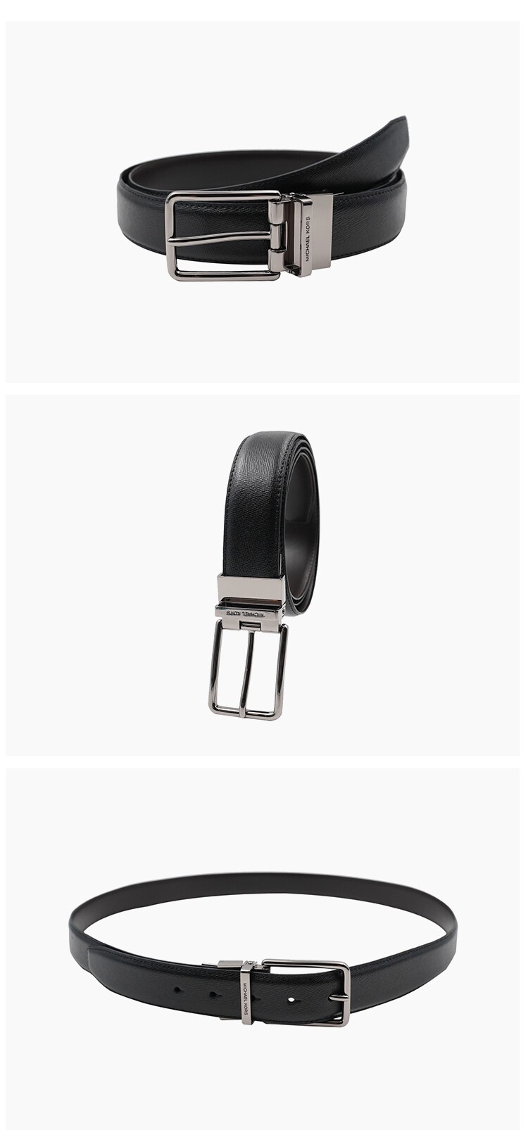 商品Michael Kors|Michael Kors 奥莱款男士礼盒装牛皮革针扣腰带36H9LBLY1L-BLK-BRN,价格¥539,第2张图片详细描述