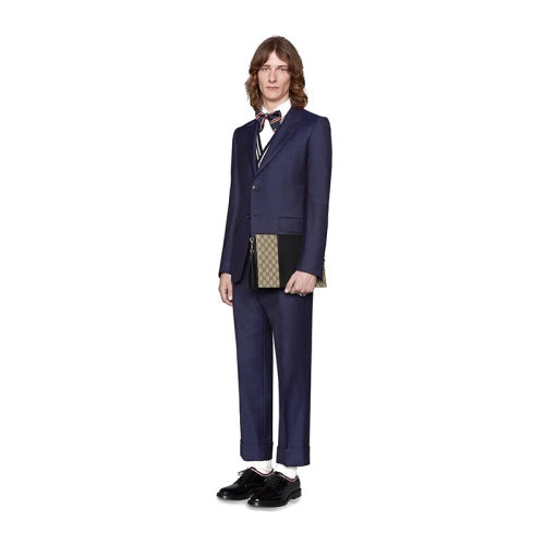 商品Gucci|现货  古驰 Supreme GG系列 男士米色帆布与黑色皮革拼接手拿包495017KGDHN9769,价格¥5755,第5张图片详细描述
