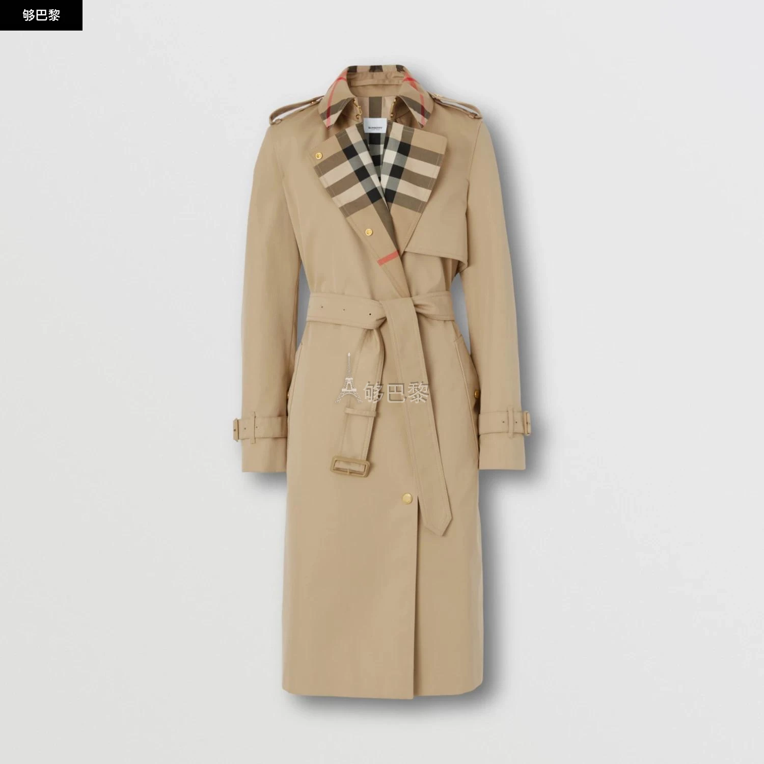 商品Burberry|【预售】 巴宝莉 24秋冬 女士 风衣 长款格纹衣领 Trench 风衣 80607351,价格¥17469,第2张图片详细描述