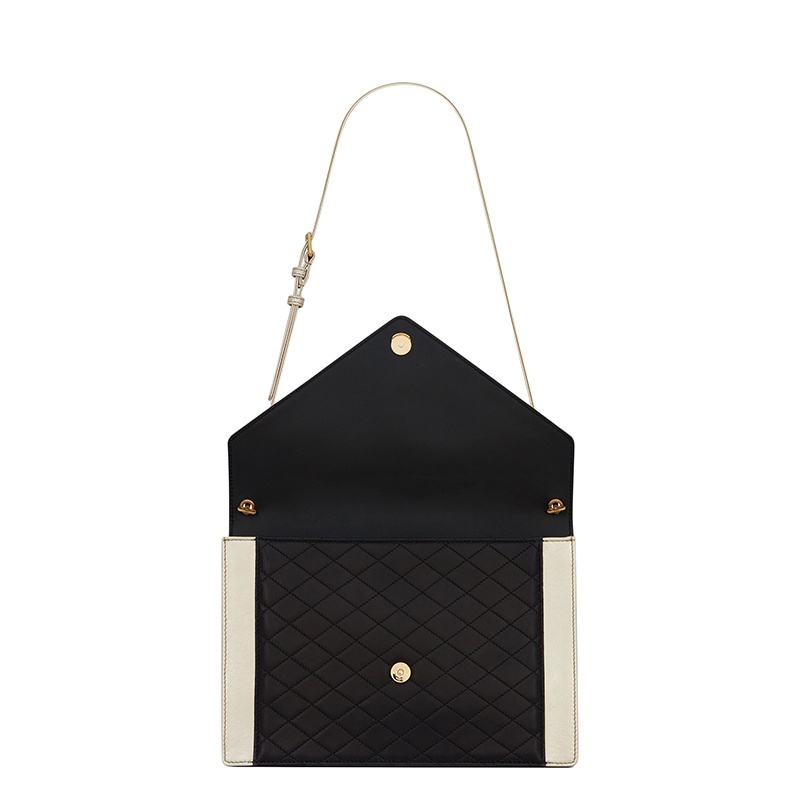 商品Yves Saint Laurent| SAINT LAURENT PARIS/圣罗兰 YSL  GABY系列 女士黑色拼色羊皮革金银丝皮革手提单肩腋下包,价格¥17274,第5张图片详细描述