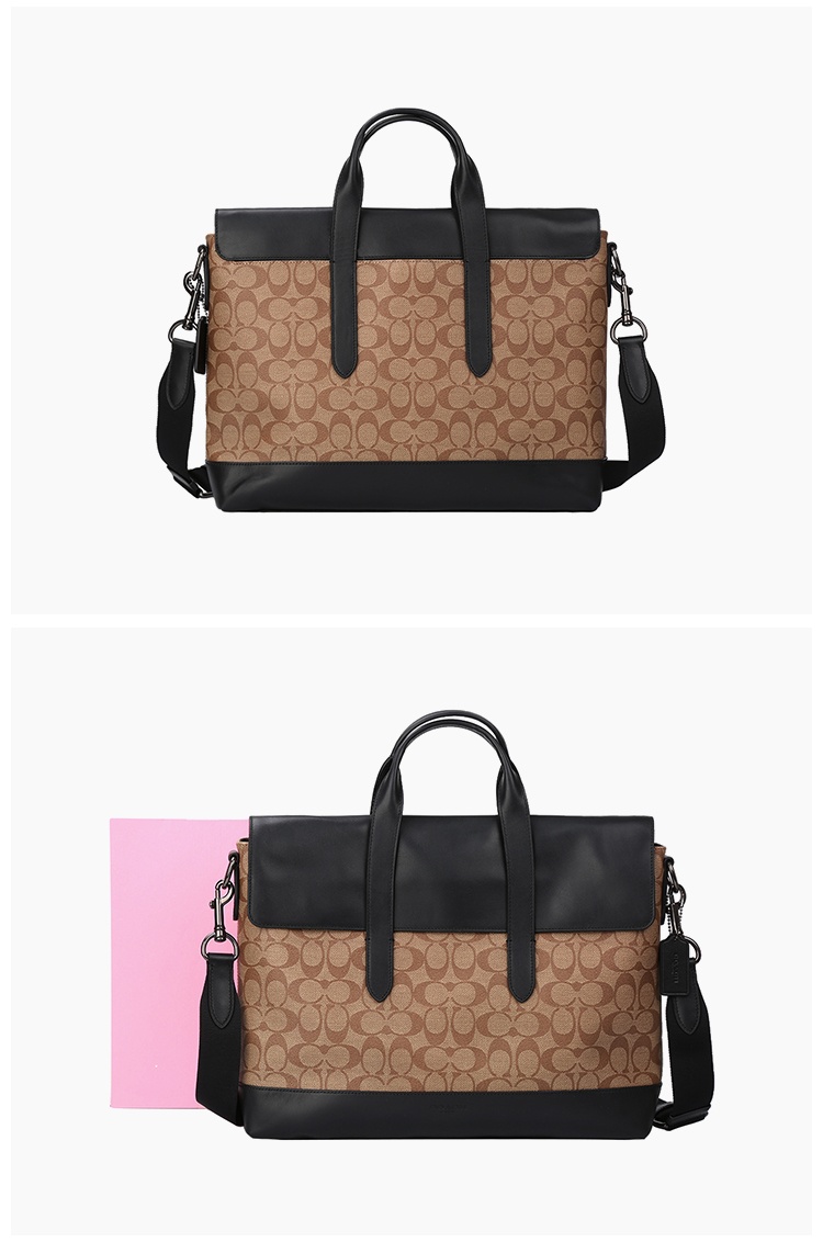 商品Coach|COACH 奥莱款大号男士PVC配皮单肩手提公文包 580QBTN2,价格¥2069,第3张图片详细描述