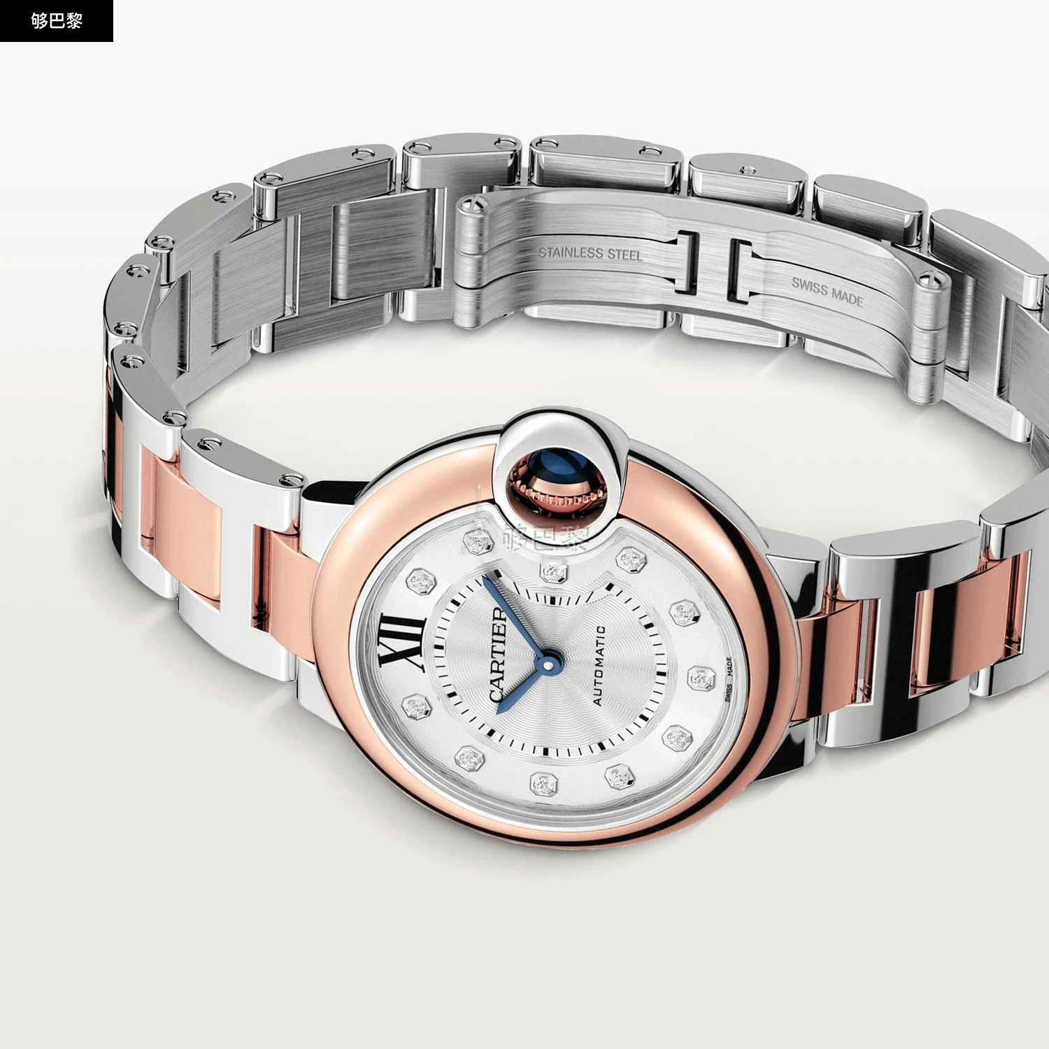 商品Cartier|【预售】 卡地亚 24秋冬 女士 腕表 BALLON BLEU DE CARTIER卡地亚蓝气球腕表 33毫米 玫瑰K金 - 精钢色 自动上链 W3BB0021,价格¥107443,第6张图片详细描述