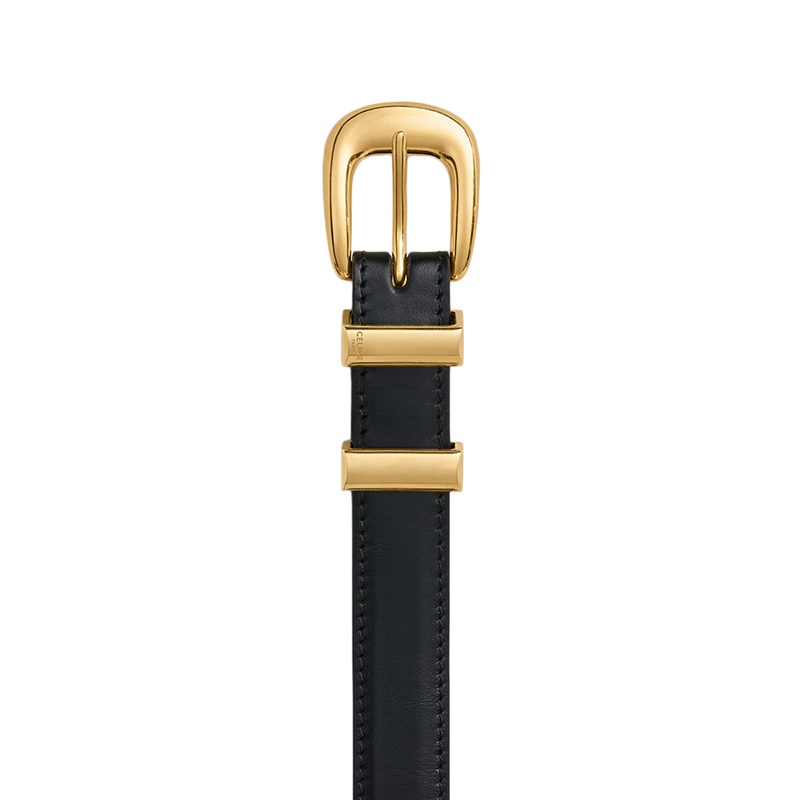 商品Celine|赛琳23新款 女黑色饰带光滑牛皮革金扣腰带1.8cm,价格¥3551,第2张图片详细描述