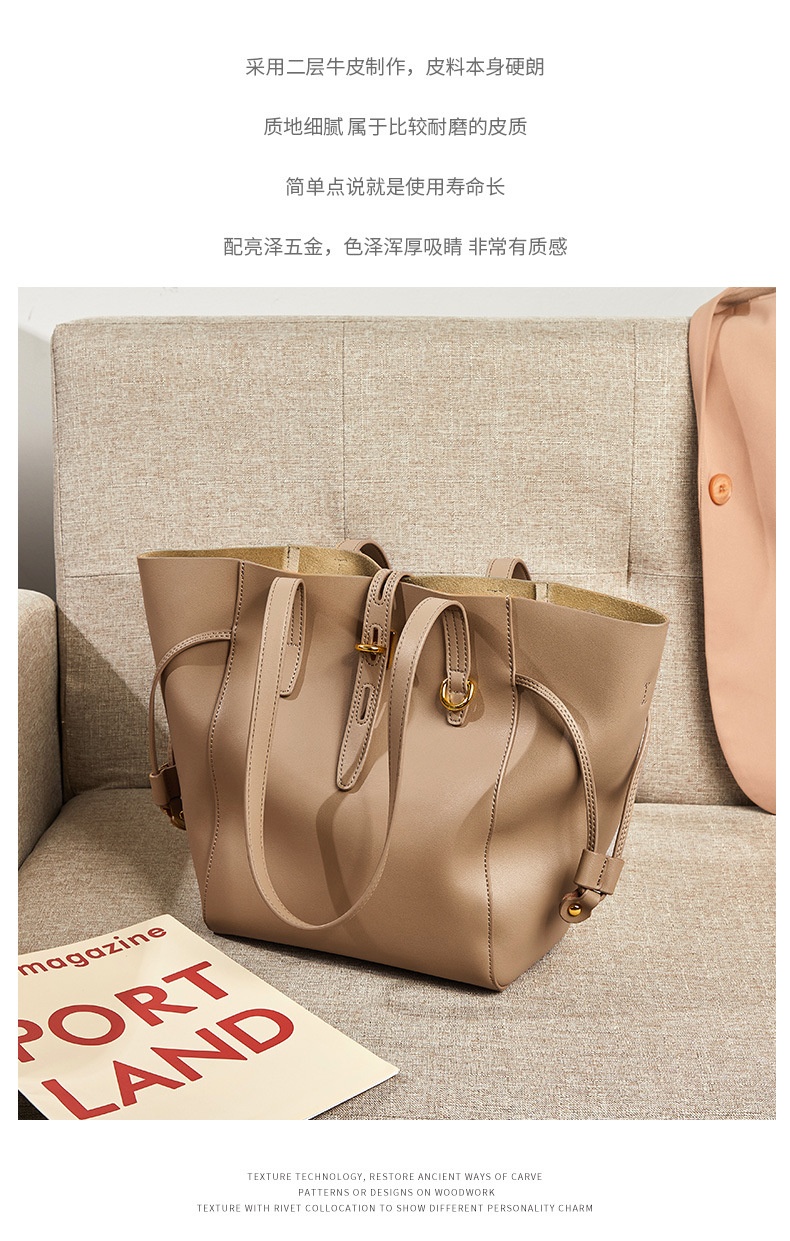 商品[国内直发] GLENVINTEN|真皮女包手提包爆款单肩大容量百搭时尚托特水桶包,价格¥414,第4张图片详细描述
