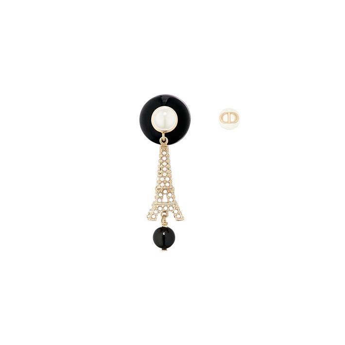 商品Dior|Dior/迪奥 23年新款 TRIBALES女士金色饰面白色/黑色树脂珠饰铁塔吊饰耳环,价格¥3448,第4张图片详细描述