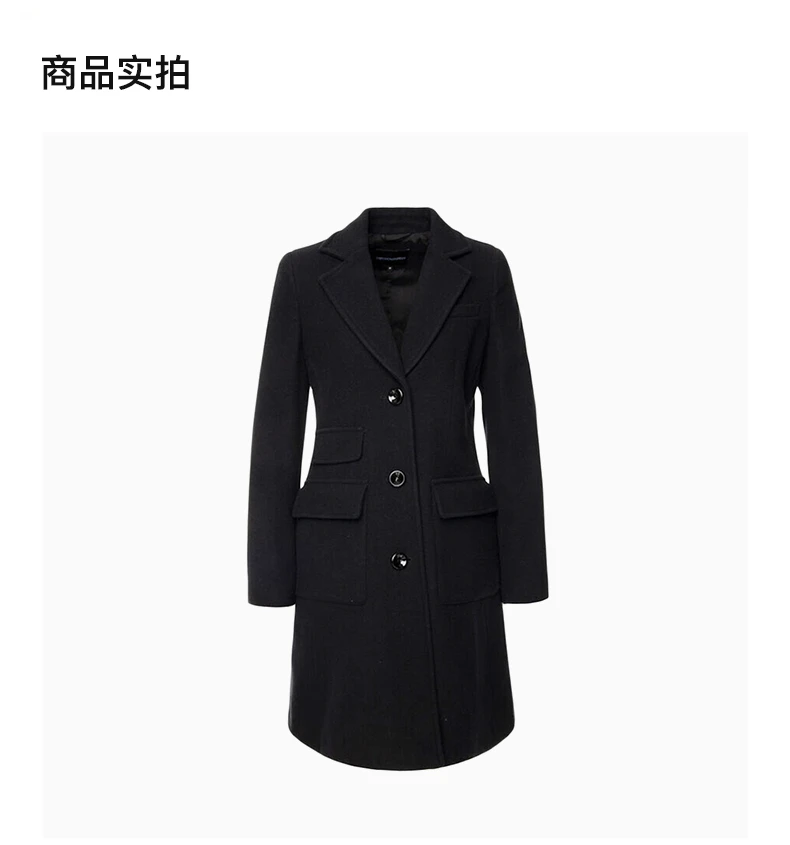 商品Emporio Armani|EMPORIO ARMANI 女士黑色羊毛翻领大衣 6G2L61-2N3IZ-0999,价格¥3135,第4张图片详细描述