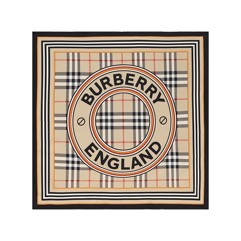 商品Burberry|BURBERRY/博柏利 男女通用米黄色真丝格纹图圈标方巾80531831,价格¥621,第8张图片详细描述