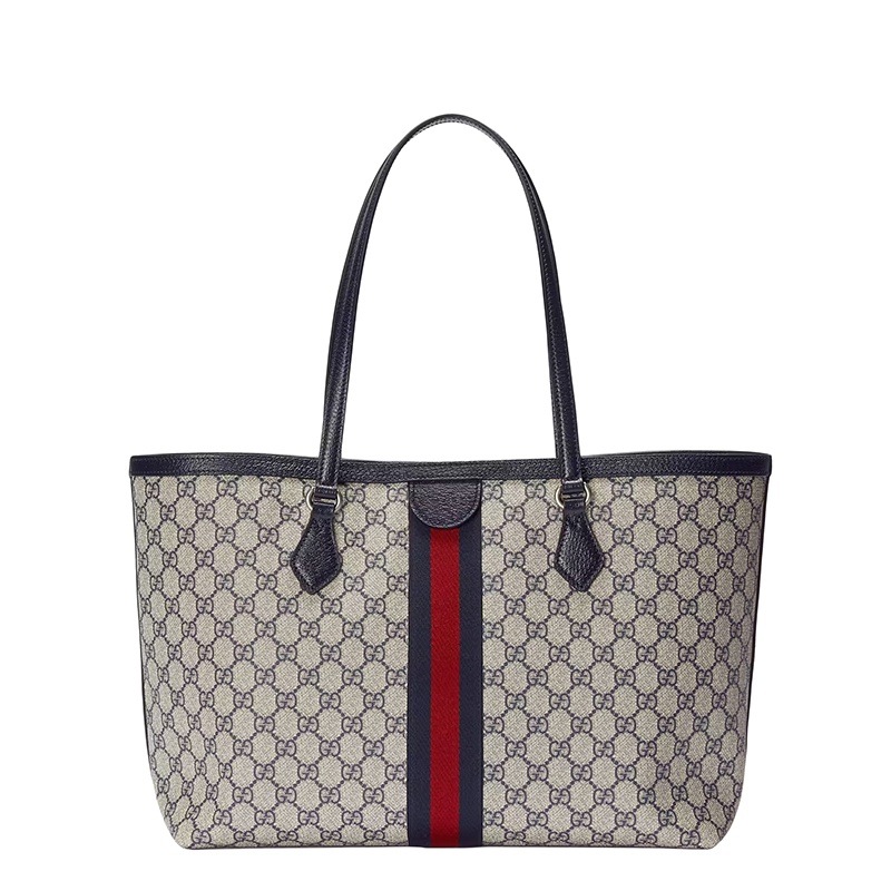 商品Gucci|Gucci/古驰 22春夏新款Ophidia系列 女士中号米色/蓝色提花帆布红蓝织带双G老花双提手托特包 63168596IWN4076,价格¥13397,第4张图片详细描述