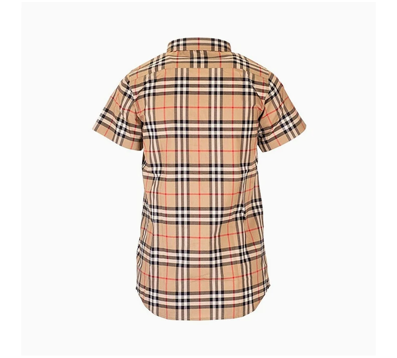 商品Burberry|Burberry Kids 博柏利童装 男童米色格纹翻领短袖衬衫 8014133,价格¥854,第4张图片详细描述