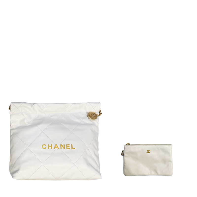 商品Chanel|CHANEL/香奈儿 经典款CHANEL 22系列 女士小号白色格纹亮面小牛皮金扣金链配小袋单肩斜跨链条包AS3260B0803710601,价格¥43790,第3张图片详细描述
