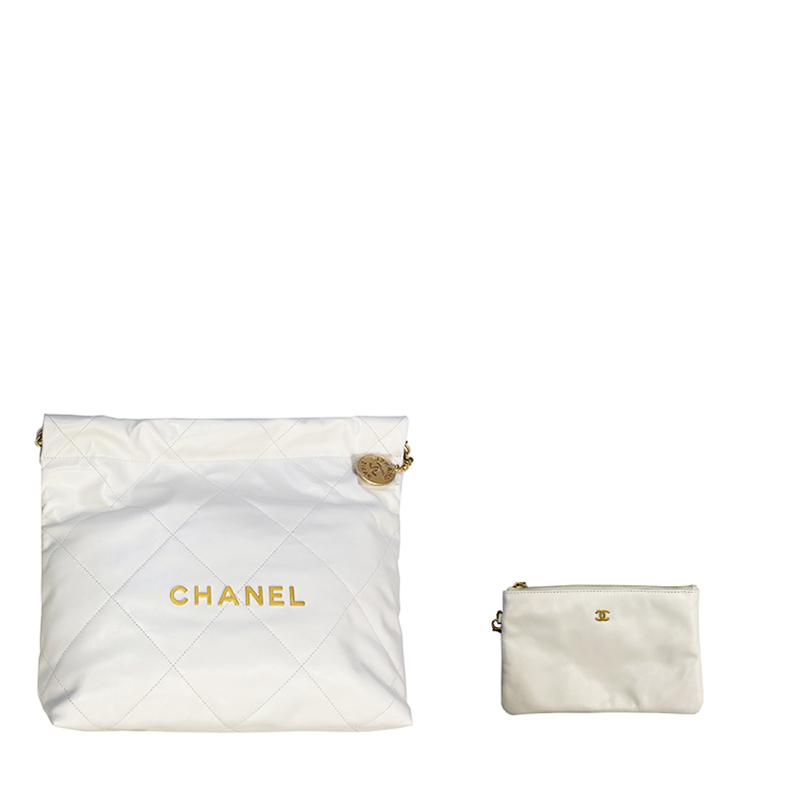 商品Chanel|CHANEL/香奈儿 经典款CHANEL 22系列 女士小号白色格纹亮面小牛皮金扣金链配小袋单肩斜跨链条包AS3260B0803710601,价格¥41305,第5张图片详细描述