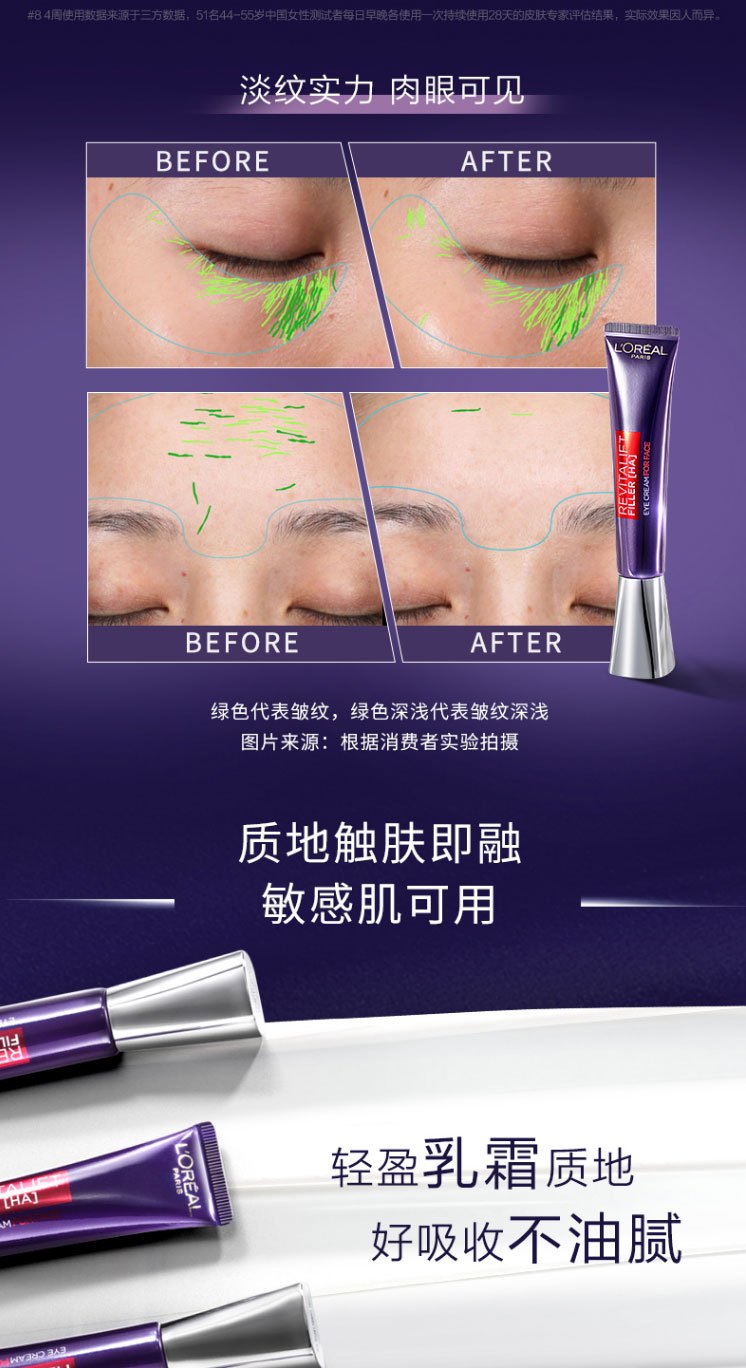 商品[国内直发] L'Oreal Paris|眼霜女士复颜抗皱去淡化黑眼圈 紫熨斗眼霜30ml 全脸用淡化眼纹,价格¥169,第6张图片详细描述