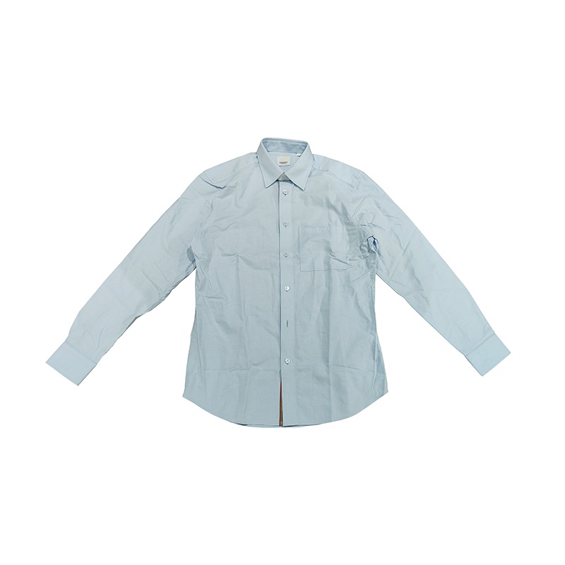 商品Burberry|BURBERRY/博柏利 男士蓝色棉质前贴袋刺绣徽标长袖衬衫,价格¥1398,第2张图片详细描述