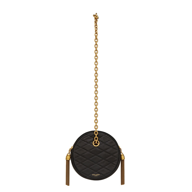 商品Yves Saint Laurent|SAINT LAURENT PARIS/圣罗兰 YSL LE MAILLON系列 女士黑色羊皮革圆形链条手拿包,价格¥14637,第4张图片详细描述
