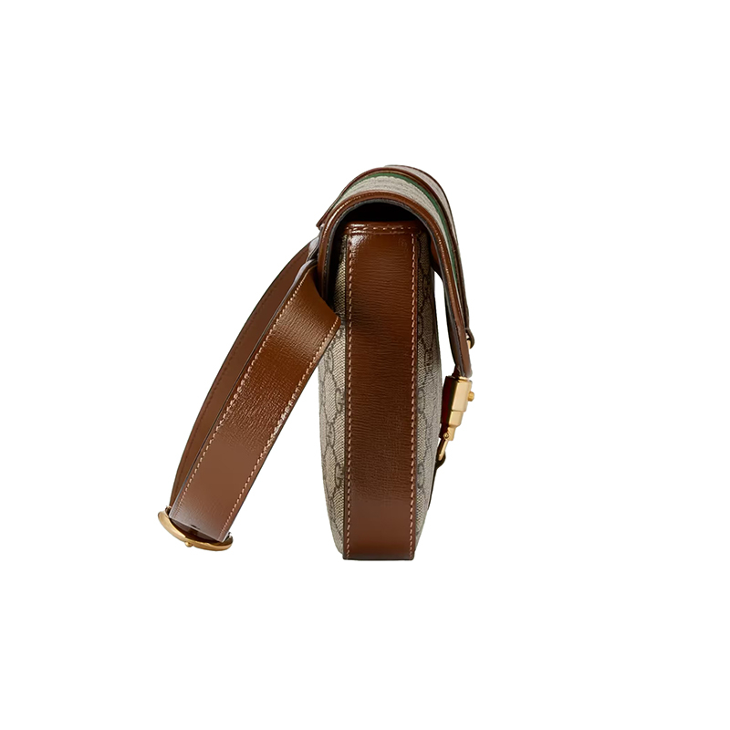 商品Prada|GUCCI/古驰 22新款 Jackie 1961系列 女士米色/乌木色老花帆布棕色皮革绿红色条纹金色饰面翻盖腰包699930HUHHG8565,价格¥15481,第6张图片详细描述