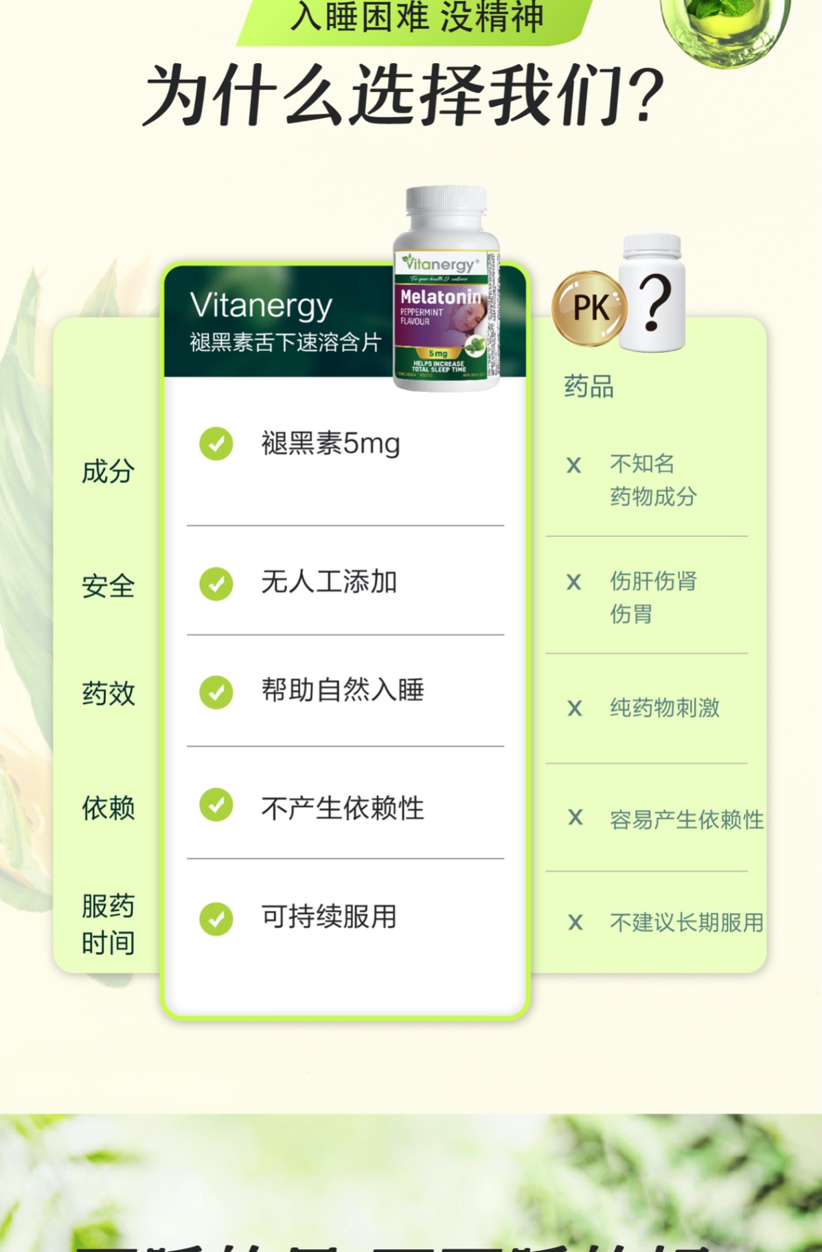 商品[国内直发] Vitanergy|【2026年5月有效期】加拿大维生能褪黑素（薄荷味舌下含片）睡眠助眠 晚安片 成人 改善失眠 有助睡眠 90粒 | Melatonin ,价格¥110,第4张图片详细描述