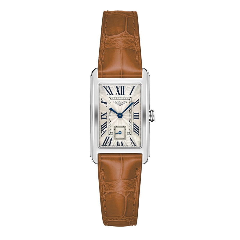 商品Longines|【现货】浪琴 黛绰维纳系列 女士银色“flinqué”石英精钢表壳和鳄鱼纹小牛皮表带防刮蓝宝石水晶玻璃腕表L5.512.4.71.4,价格¥7275,第2张图片详细描述