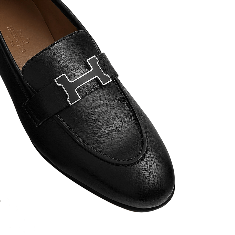 商品Hermes|  预订款1-2周 HERMES/爱马仕 22年秋冬新款 Paris系列 女士黑色山羊皮H元素莫卡辛鞋乐福鞋H222066Z02360,价格¥6883,第4张图片详细描述