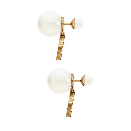 商品Dior|DIOR/迪奥   DIOR TRIBALES系列 女士金色金属白色树脂珠晶体CD标志耳环E1293TRICY_D908,价格¥4938,第5张图片详细描述