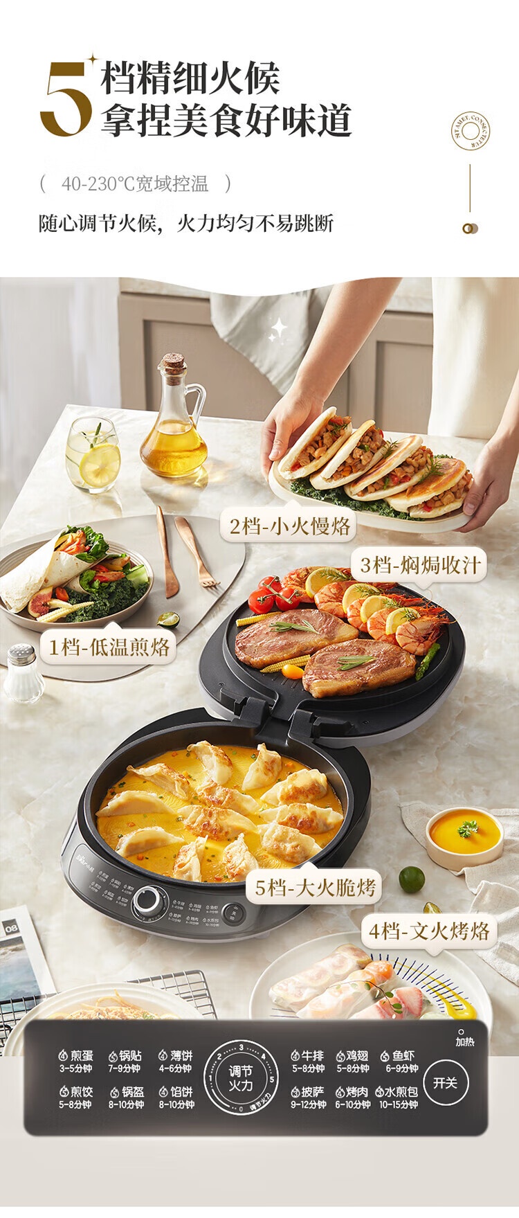 商品[国内直发] Bear|小熊（Bear）电饼铛家用加深大火力薄饼机煎饼锅烙饼锅电饼锅双面加热煎饼机 电饼档 DBC-P15R5,价格¥420,第6张图片详细描述