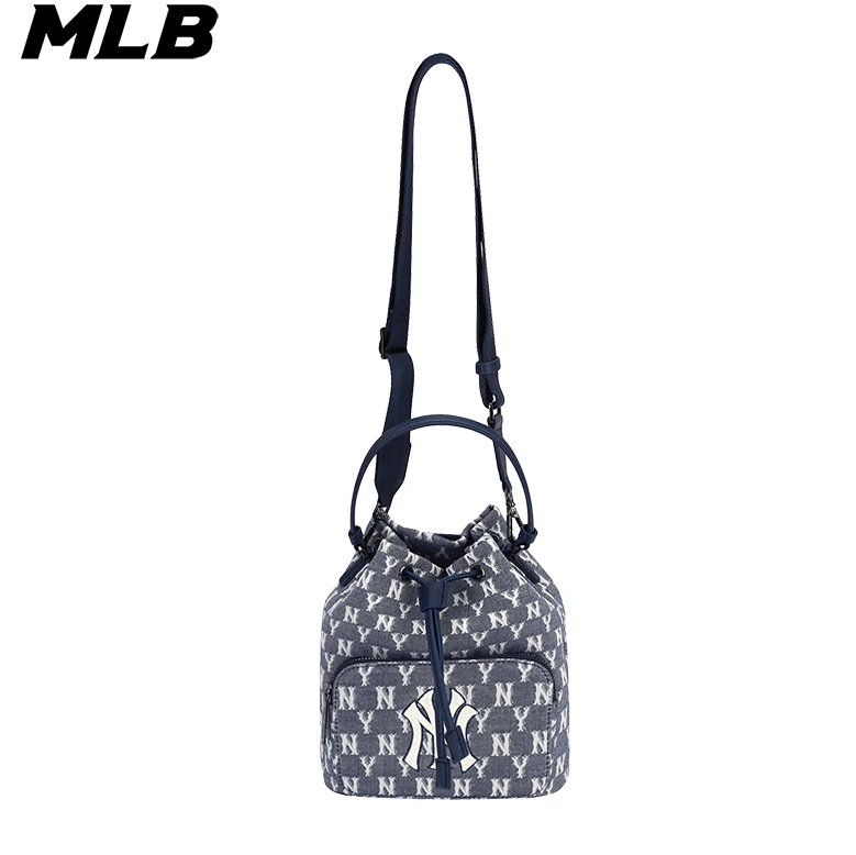 商品MLB|【享贝家】MLB单肩包复古满花系列抽绳斜挎手提包手拎水桶包米色/藏蓝色FREE均码32BG34111,价格¥478,第10张图片详细描述