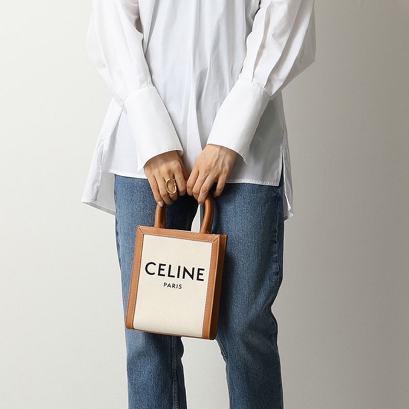 商品Celine|【国内直发合作国检&华测】赛琳女包单肩包竖款琴谱托特包迷你款黄棕色,价格¥10335,第2张图片详细描述