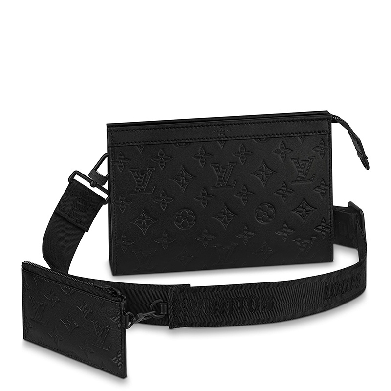 商品Louis Vuitton|预售10天 Louis Vuitton/路易威登 22春夏新款GASTON WEARABLE WALLET系列 男士黑色老花压印皮革黑扣配可拆卸小袋单肩斜挎手拿包M81115,价格¥13625,第2张图片详细描述