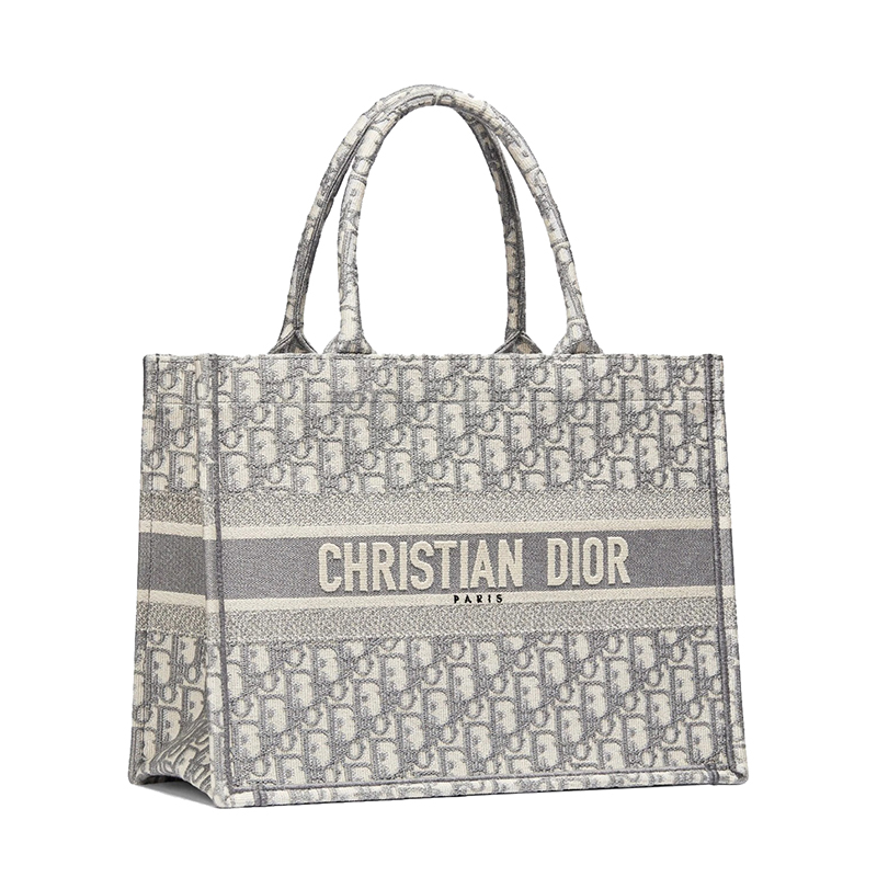 商品Dior|DIOR/迪奥 BOOK TOTE系列 小号灰色帆布老花刺绣提纹手提托特包 ,价格¥21703,第3张图片详细描述