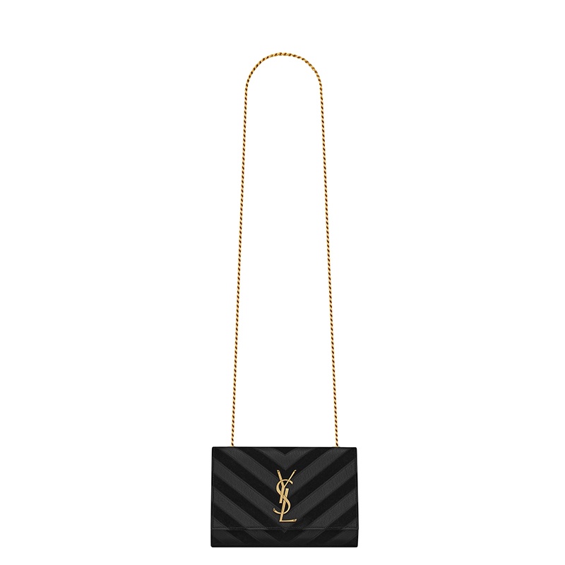 商品Yves Saint Laurent|SAINT LAURENT PARIS/圣罗兰 YSL 21秋冬新款KATE系列 女士小号黑色绗缝皮革绒面革金扣单肩斜挎链条包,价格¥13725,第2张图片详细描述